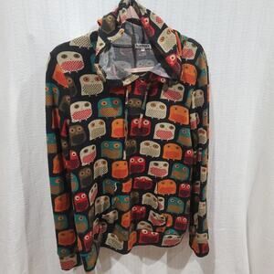 L A Soul Long Sleeve Owl Print Hoodie Pouch Pocket Cotten/Polyester Soft Sz L